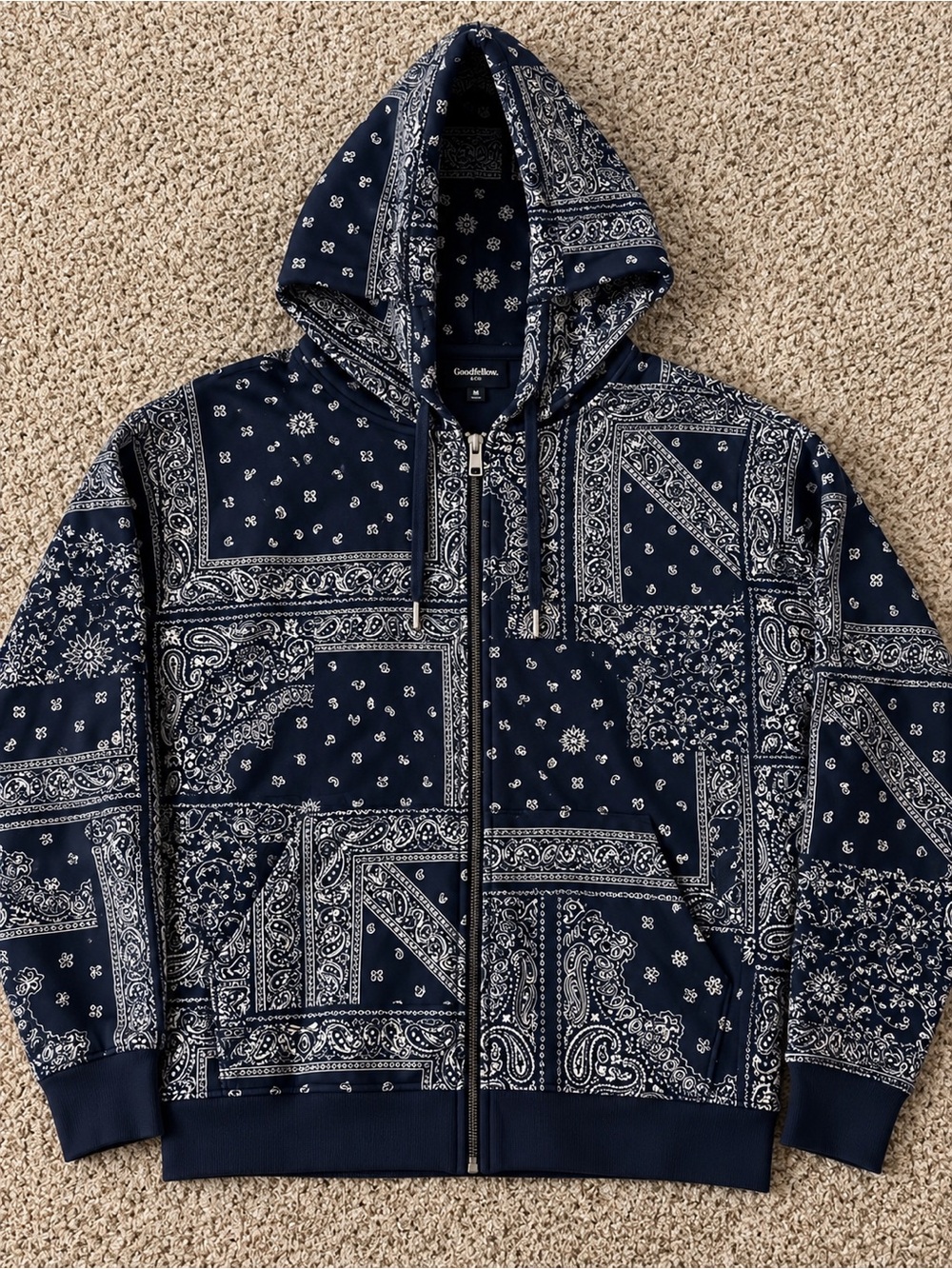 Original Use Navy Bandana-Print Zip Hoodie Jacket